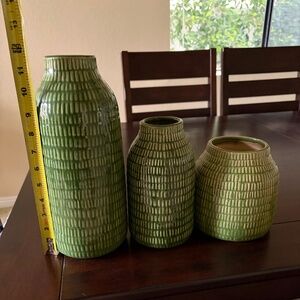 Crate & Barrel  - set of 3 green ceramic vases